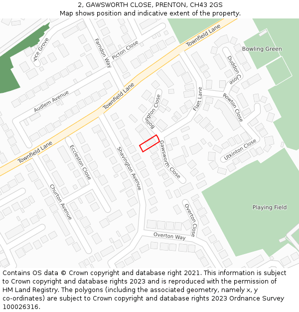 2, GAWSWORTH CLOSE, PRENTON, CH43 2GS: Location map and indicative extent of plot