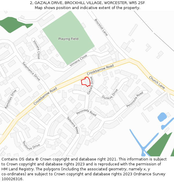 2, GAZALA DRIVE, BROCKHILL VILLAGE, WORCESTER, WR5 2SF: Location map and indicative extent of plot