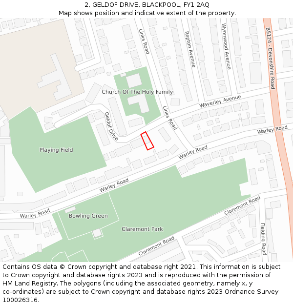 2, GELDOF DRIVE, BLACKPOOL, FY1 2AQ: Location map and indicative extent of plot