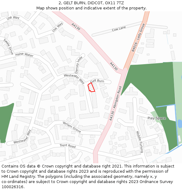 2, GELT BURN, DIDCOT, OX11 7TZ: Location map and indicative extent of plot