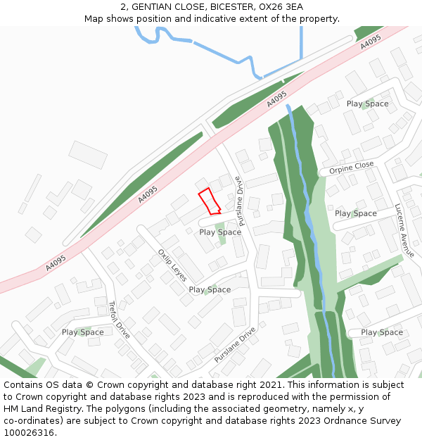 2, GENTIAN CLOSE, BICESTER, OX26 3EA: Location map and indicative extent of plot