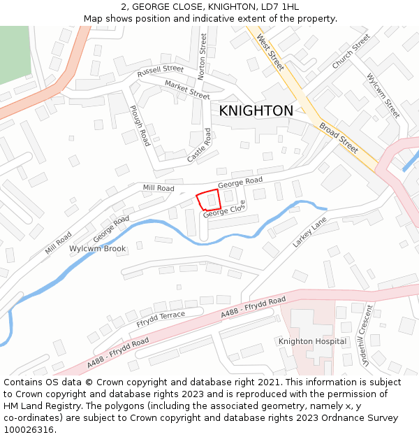 2, GEORGE CLOSE, KNIGHTON, LD7 1HL: Location map and indicative extent of plot