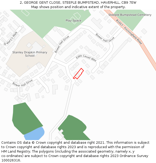 2, GEORGE GENT CLOSE, STEEPLE BUMPSTEAD, HAVERHILL, CB9 7EW: Location map and indicative extent of plot