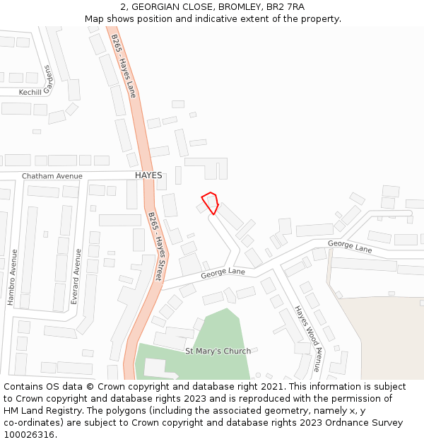 2, GEORGIAN CLOSE, BROMLEY, BR2 7RA: Location map and indicative extent of plot