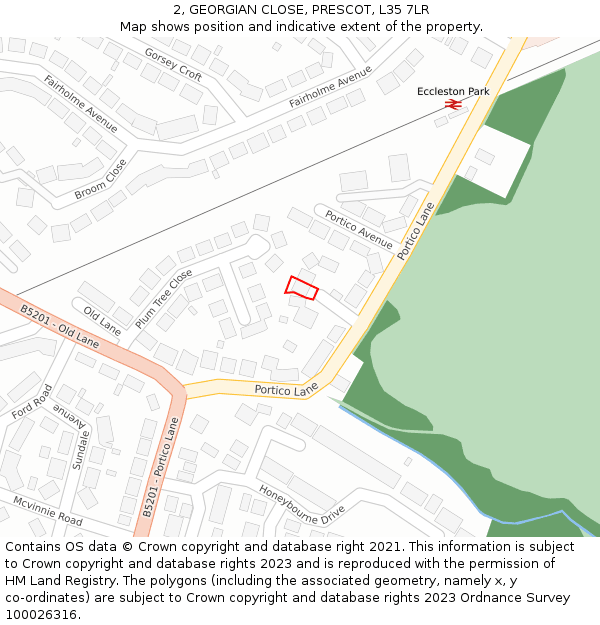 2, GEORGIAN CLOSE, PRESCOT, L35 7LR: Location map and indicative extent of plot