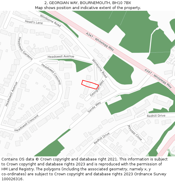 2, GEORGIAN WAY, BOURNEMOUTH, BH10 7BX: Location map and indicative extent of plot