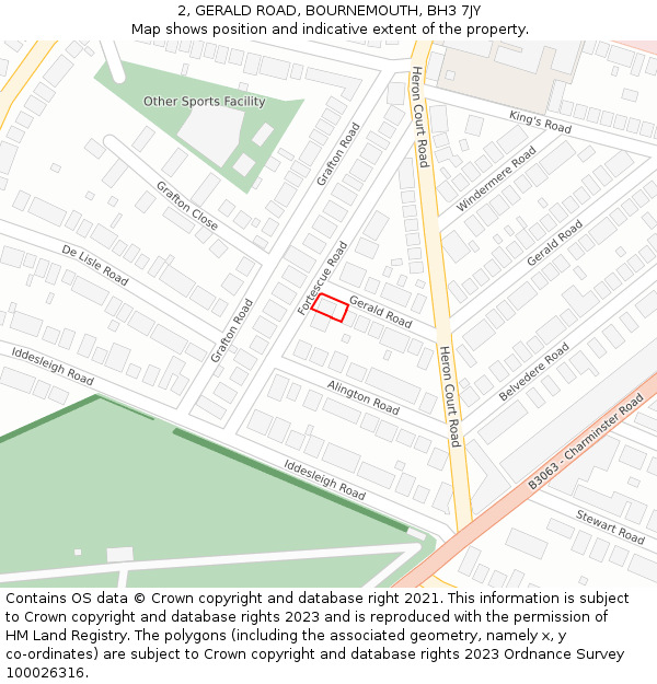 2, GERALD ROAD, BOURNEMOUTH, BH3 7JY: Location map and indicative extent of plot