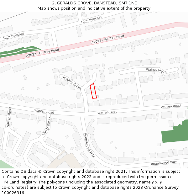 2, GERALDS GROVE, BANSTEAD, SM7 1NE: Location map and indicative extent of plot