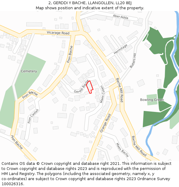 2, GERDDI Y BACHE, LLANGOLLEN, LL20 8EJ: Location map and indicative extent of plot