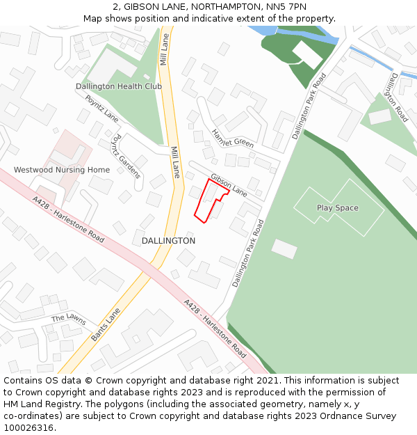 2, GIBSON LANE, NORTHAMPTON, NN5 7PN: Location map and indicative extent of plot