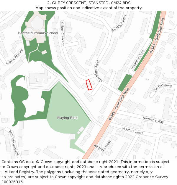 2, GILBEY CRESCENT, STANSTED, CM24 8DS: Location map and indicative extent of plot