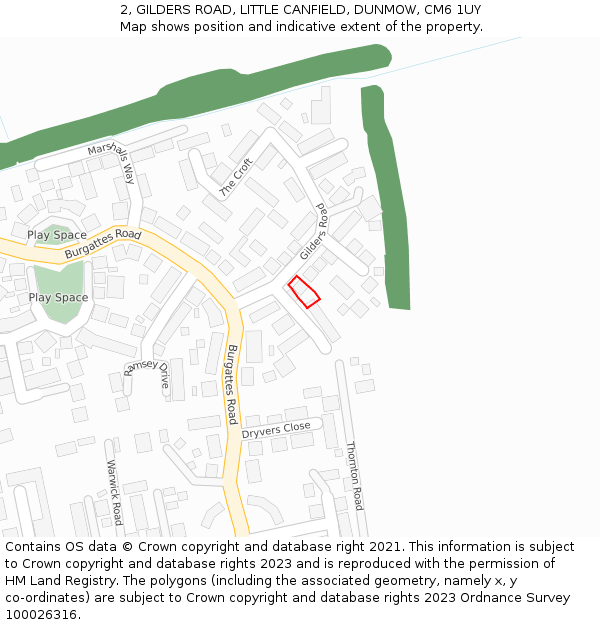 2, GILDERS ROAD, LITTLE CANFIELD, DUNMOW, CM6 1UY: Location map and indicative extent of plot