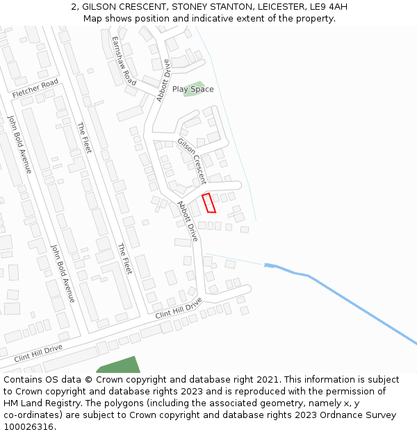 2, GILSON CRESCENT, STONEY STANTON, LEICESTER, LE9 4AH: Location map and indicative extent of plot