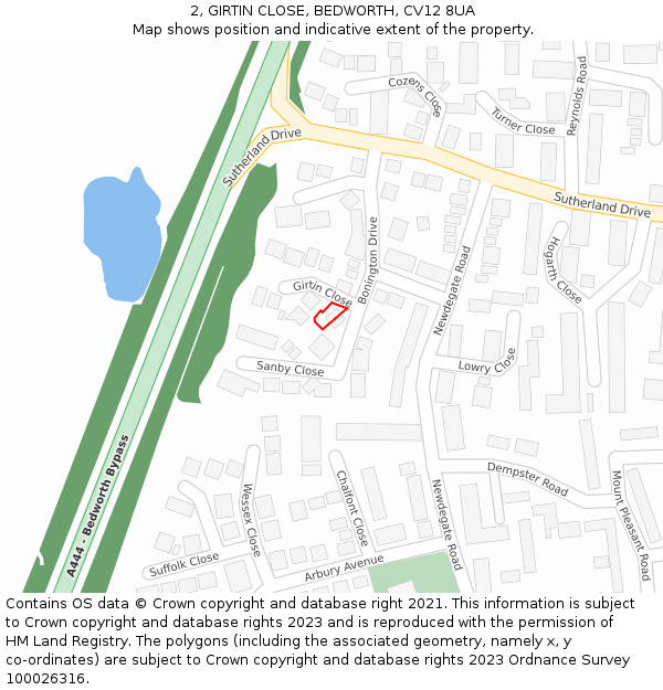 2, GIRTIN CLOSE, BEDWORTH, CV12 8UA: Location map and indicative extent of plot