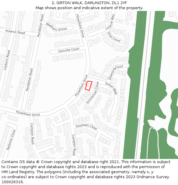 2, GIRTON WALK, DARLINGTON, DL1 2YF: Location map and indicative extent of plot