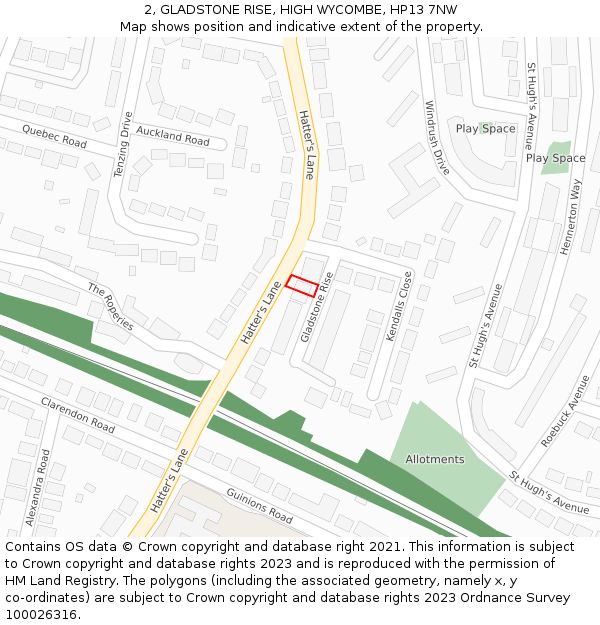 2, GLADSTONE RISE, HIGH WYCOMBE, HP13 7NW: Location map and indicative extent of plot