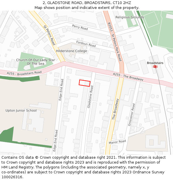 2, GLADSTONE ROAD, BROADSTAIRS, CT10 2HZ: Location map and indicative extent of plot