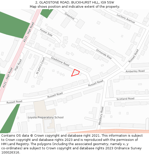 2, GLADSTONE ROAD, BUCKHURST HILL, IG9 5SW: Location map and indicative extent of plot