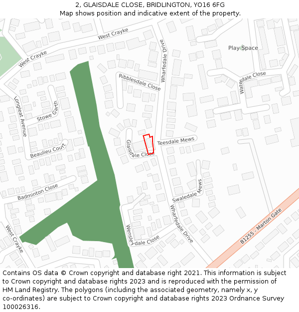 2, GLAISDALE CLOSE, BRIDLINGTON, YO16 6FG: Location map and indicative extent of plot