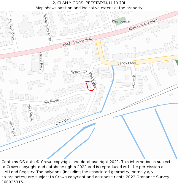 2, GLAN Y GORS, PRESTATYN, LL19 7RL: Location map and indicative extent of plot