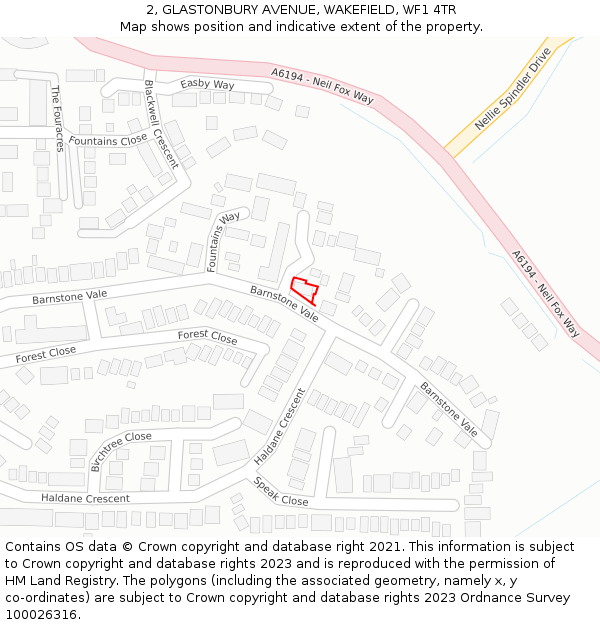 2, GLASTONBURY AVENUE, WAKEFIELD, WF1 4TR: Location map and indicative extent of plot