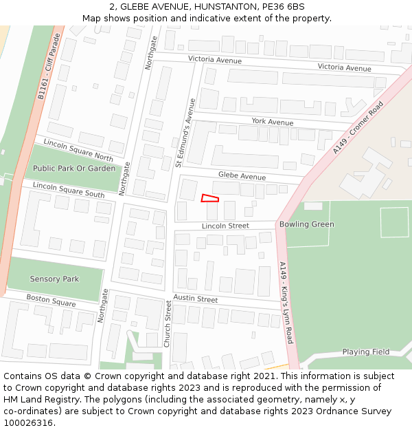 2, GLEBE AVENUE, HUNSTANTON, PE36 6BS: Location map and indicative extent of plot