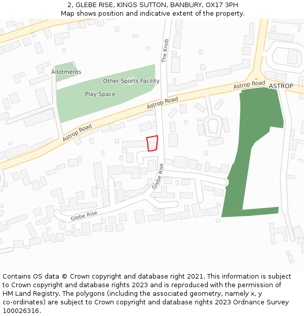 2, GLEBE RISE, KINGS SUTTON, BANBURY, OX17 3PH: Location map and indicative extent of plot