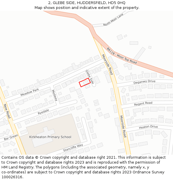 2, GLEBE SIDE, HUDDERSFIELD, HD5 0HQ: Location map and indicative extent of plot