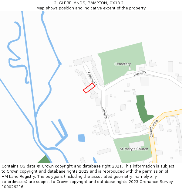 2, GLEBELANDS, BAMPTON, OX18 2LH: Location map and indicative extent of plot