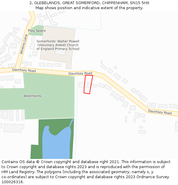 2, GLEBELANDS, GREAT SOMERFORD, CHIPPENHAM, SN15 5HX: Location map and indicative extent of plot