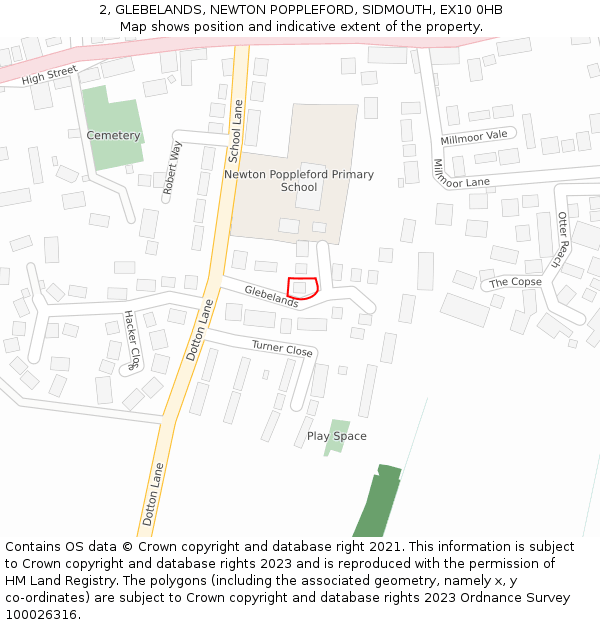 2, GLEBELANDS, NEWTON POPPLEFORD, SIDMOUTH, EX10 0HB: Location map and indicative extent of plot