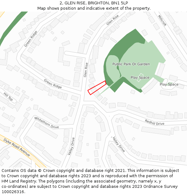 2, GLEN RISE, BRIGHTON, BN1 5LP: Location map and indicative extent of plot