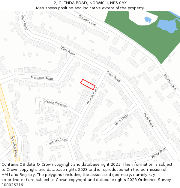 2, GLENDA ROAD, NORWICH, NR5 0AX: Location map and indicative extent of plot