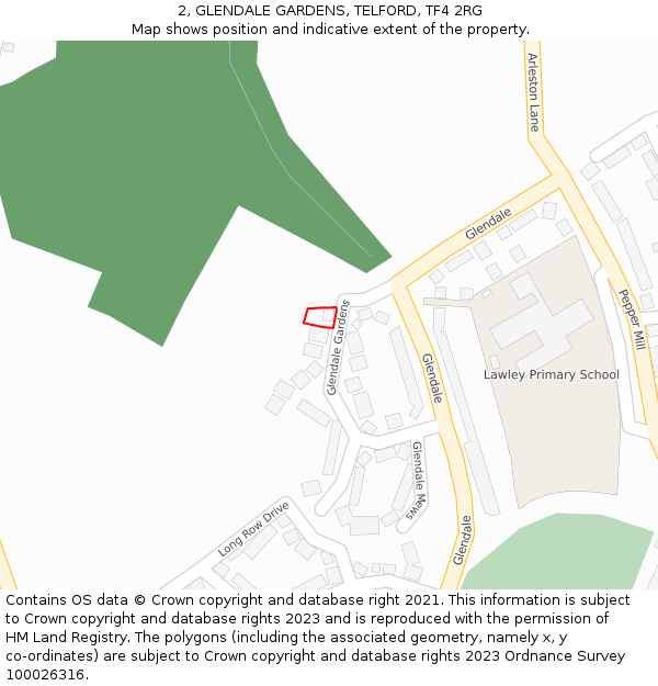 2, GLENDALE GARDENS, TELFORD, TF4 2RG: Location map and indicative extent of plot