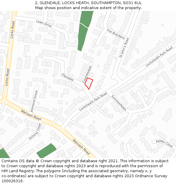 2, GLENDALE, LOCKS HEATH, SOUTHAMPTON, SO31 6UL: Location map and indicative extent of plot