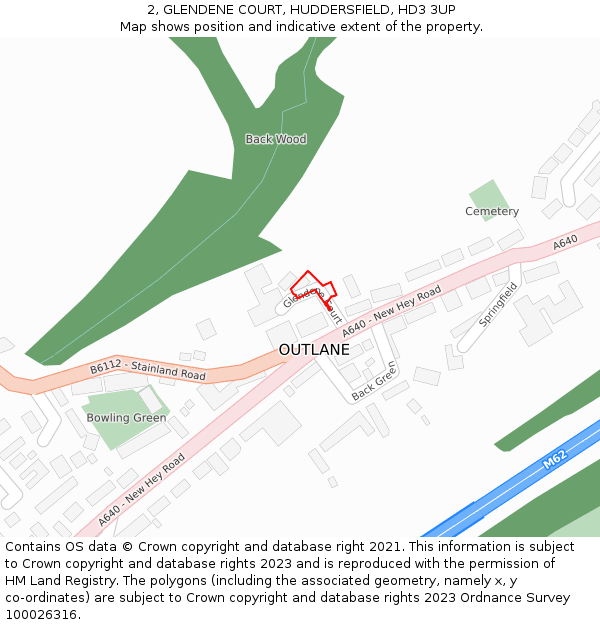 2, GLENDENE COURT, HUDDERSFIELD, HD3 3UP: Location map and indicative extent of plot