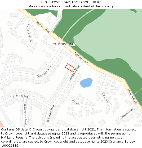 2, GLENDYKE ROAD, LIVERPOOL, L18 6JR: Location map and indicative extent of plot