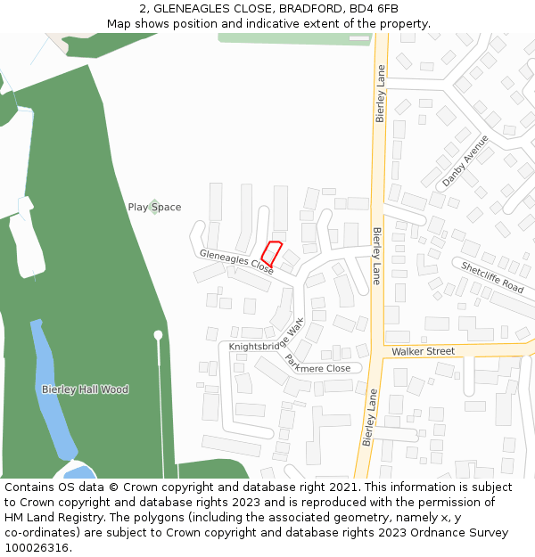 2, GLENEAGLES CLOSE, BRADFORD, BD4 6FB: Location map and indicative extent of plot