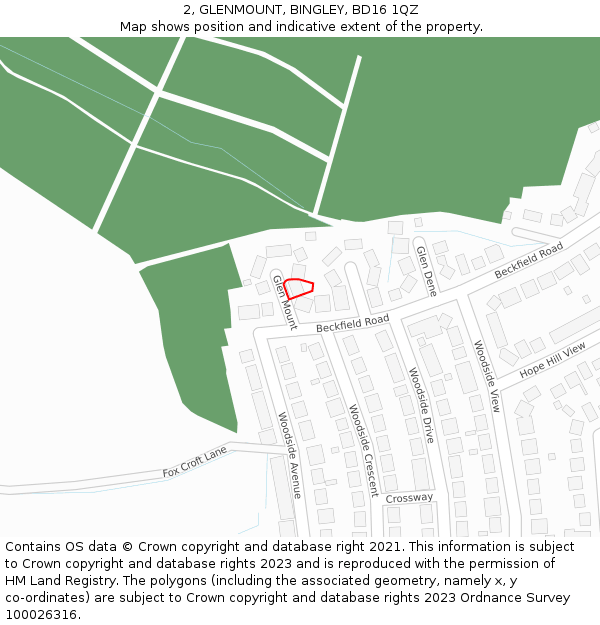 2, GLENMOUNT, BINGLEY, BD16 1QZ: Location map and indicative extent of plot