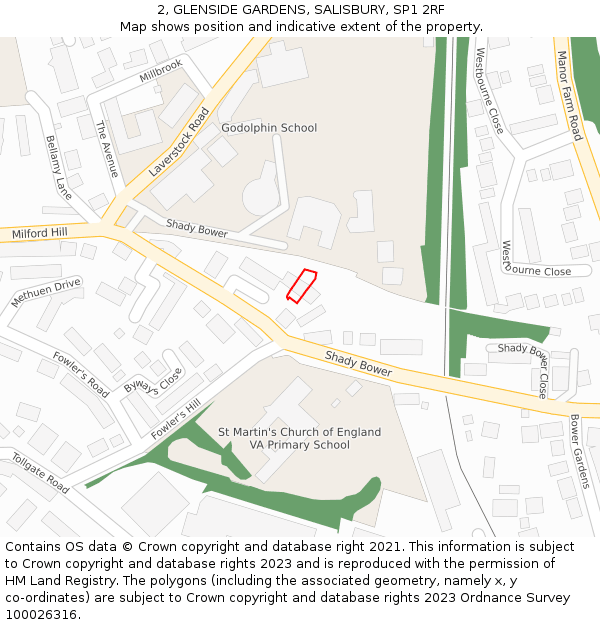 2, GLENSIDE GARDENS, SALISBURY, SP1 2RF: Location map and indicative extent of plot