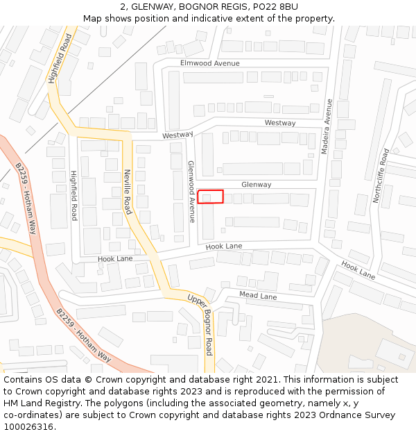 2, GLENWAY, BOGNOR REGIS, PO22 8BU: Location map and indicative extent of plot