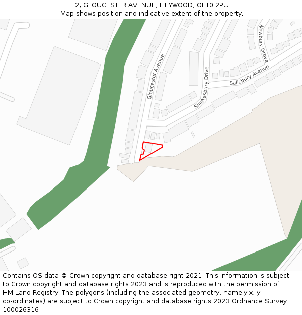 2, GLOUCESTER AVENUE, HEYWOOD, OL10 2PU: Location map and indicative extent of plot