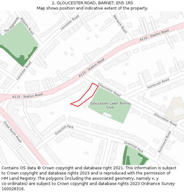 2, GLOUCESTER ROAD, BARNET, EN5 1RS: Location map and indicative extent of plot