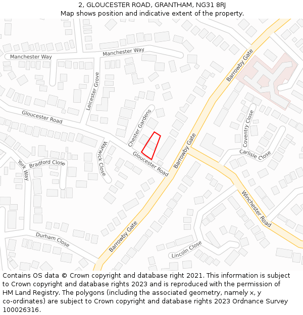 2, GLOUCESTER ROAD, GRANTHAM, NG31 8RJ: Location map and indicative extent of plot