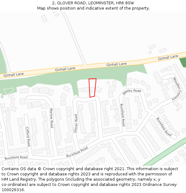 2, GLOVER ROAD, LEOMINSTER, HR6 8SW: Location map and indicative extent of plot