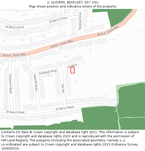 2, GLYDERS, BENFLEET, SS7 1NU: Location map and indicative extent of plot