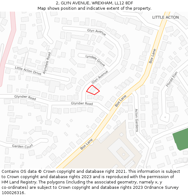 2, GLYN AVENUE, WREXHAM, LL12 8DF: Location map and indicative extent of plot