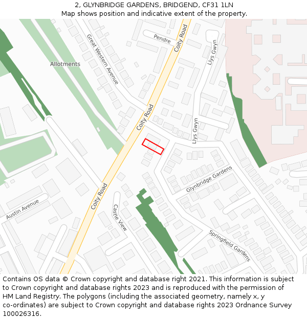 2, GLYNBRIDGE GARDENS, BRIDGEND, CF31 1LN: Location map and indicative extent of plot