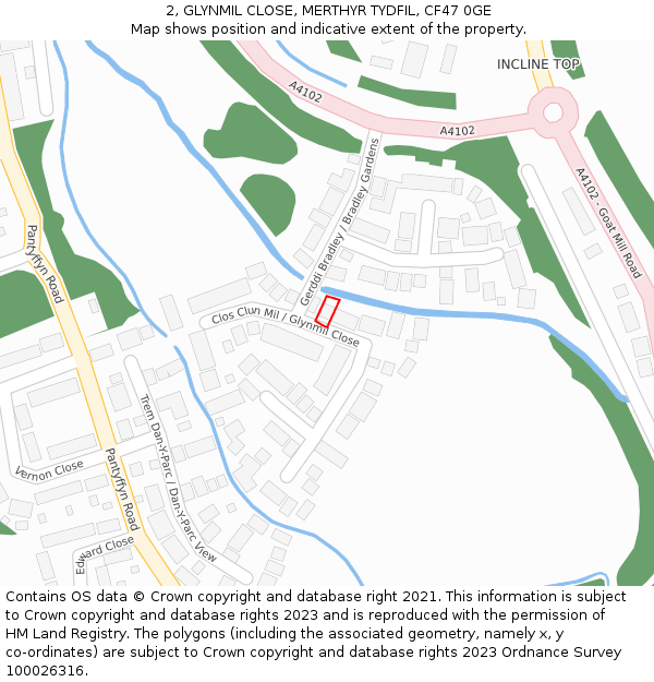 2, GLYNMIL CLOSE, MERTHYR TYDFIL, CF47 0GE: Location map and indicative extent of plot