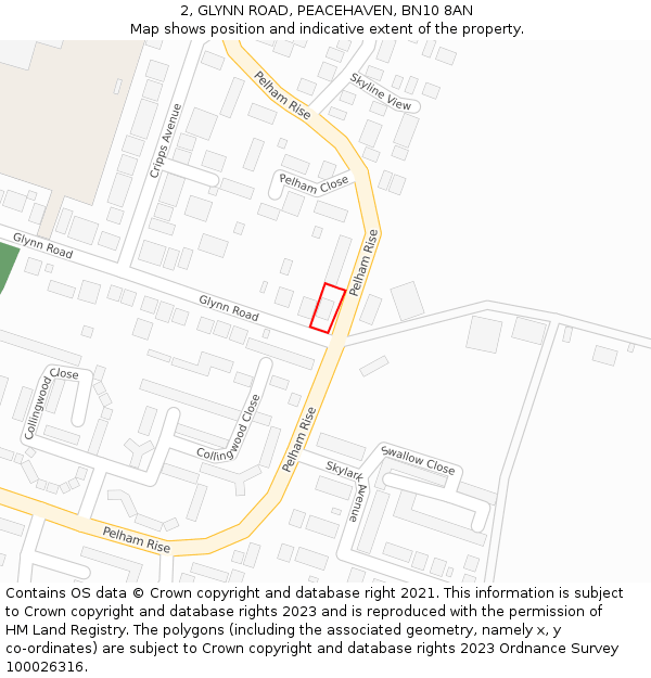 2, GLYNN ROAD, PEACEHAVEN, BN10 8AN: Location map and indicative extent of plot